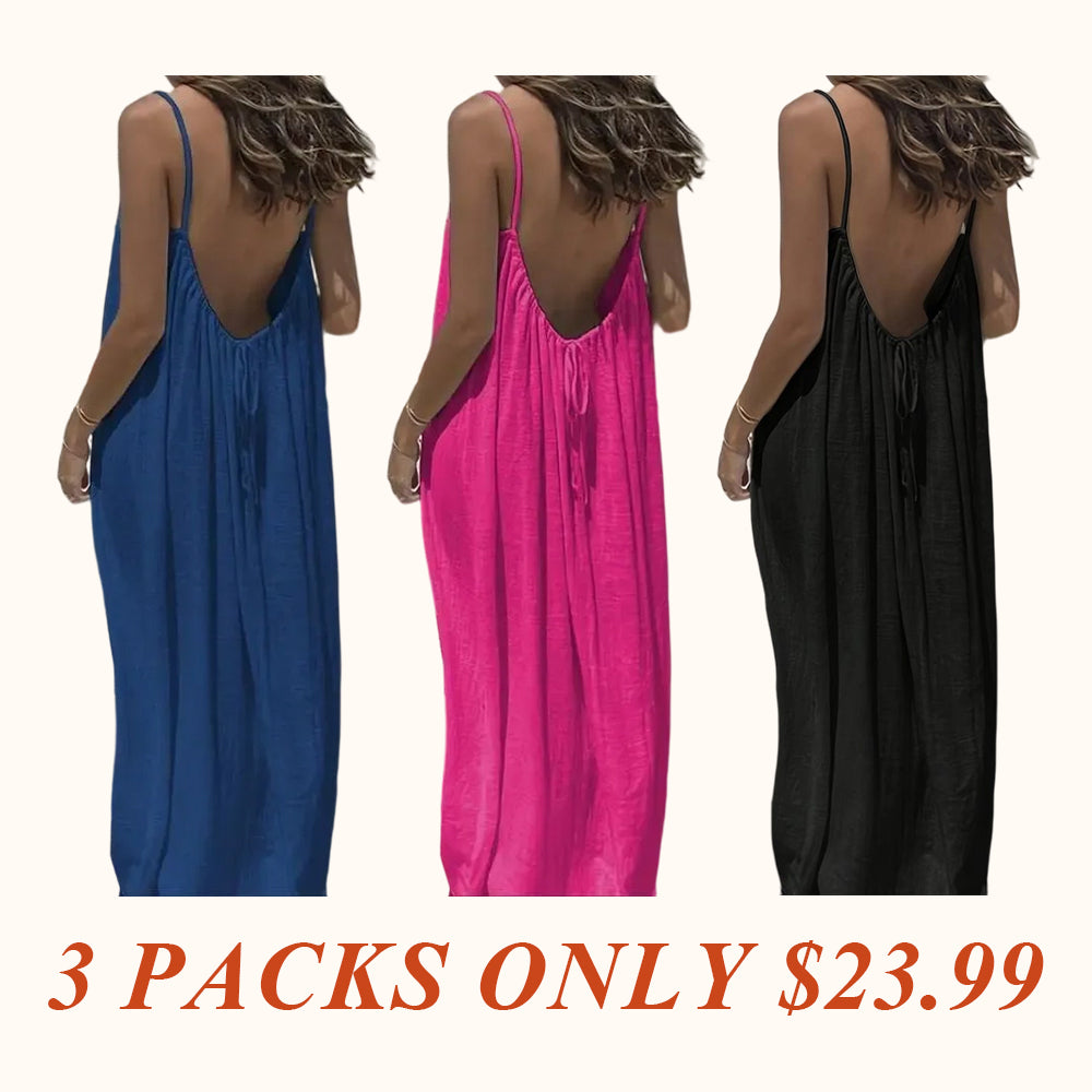 Women's Solid Color Cami Lounge Dress, Elegant Sleeveless Long Dress for Summer, Ladies Sleepwear for Indoor Wear