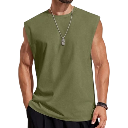 Men's Solid Color Round Neck Tank Top, Loose Casual Comfy Classic Crew Neck Sleeveless Top