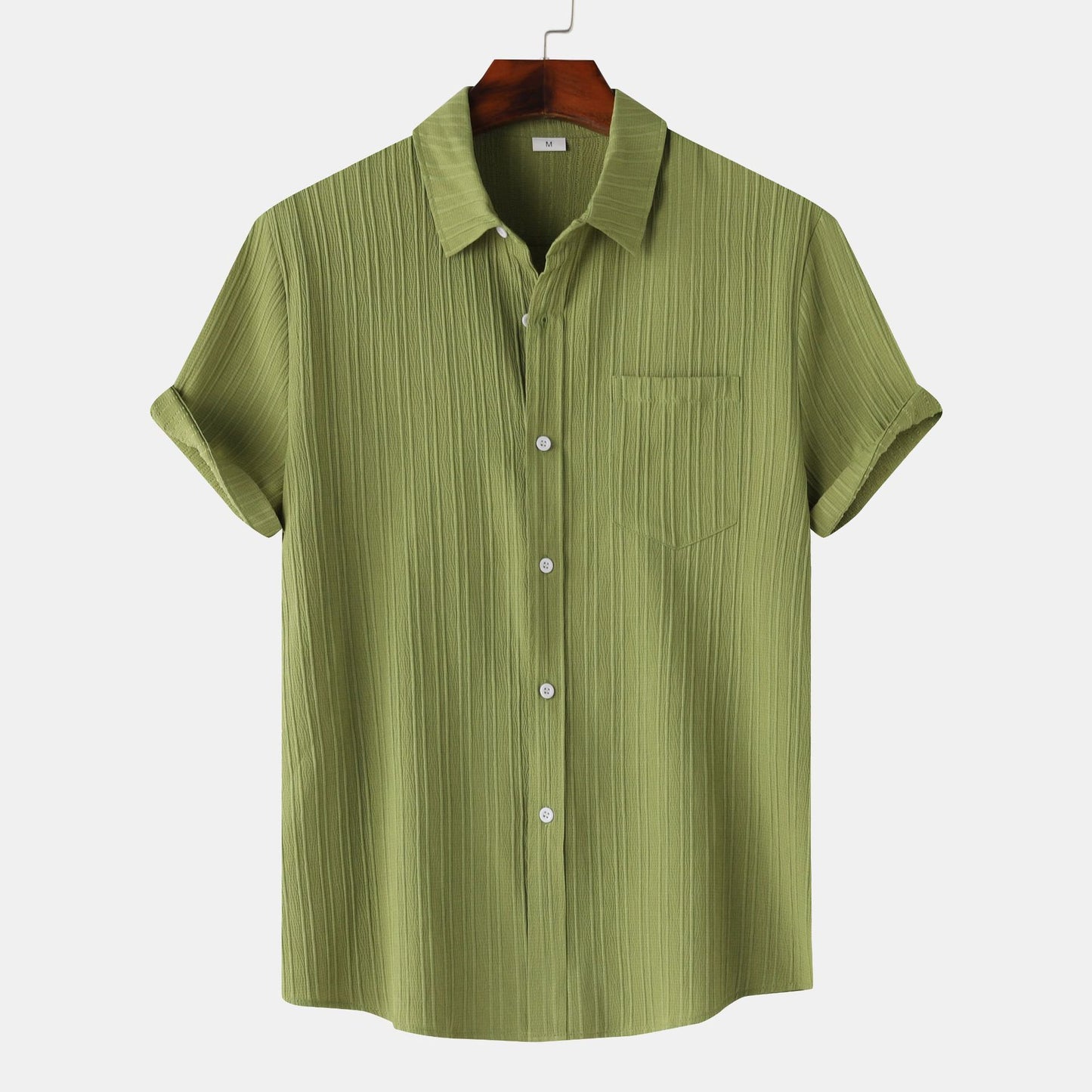 2025 Summer New Men'S Solid Color Lapel Short Sleeve Shirt Men