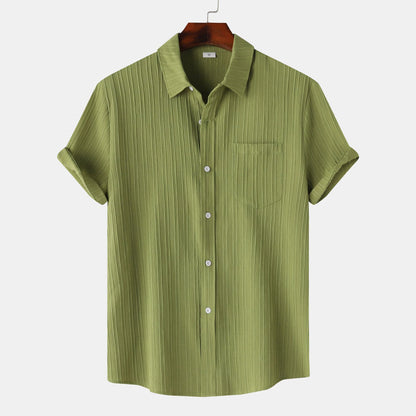 2025 Summer New Men'S Solid Color Lapel Short Sleeve Shirt Men