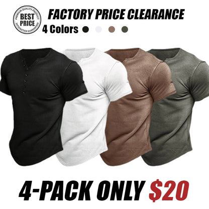 Men's Henley Solid Color Casual Short Sleeve T-shirt Casual Vintage