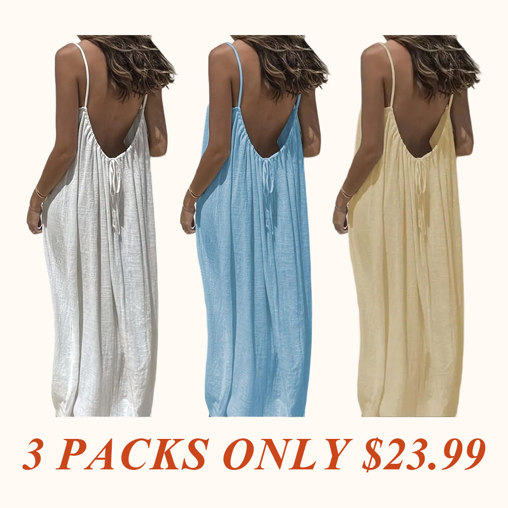 Women's Solid Color Cami Lounge Dress, Elegant Sleeveless Long Dress for Summer, Ladies Sleepwear for Indoor Wear