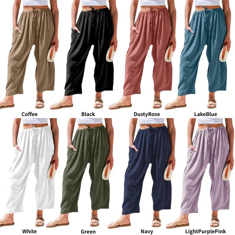 Womens Linen Wide Leg Pants