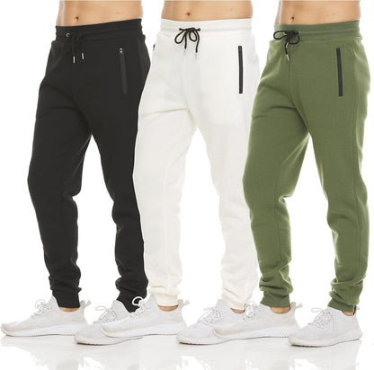 Men's 3 Pack Fleece Active Athletic Jogger Sweatpants with Drawstring